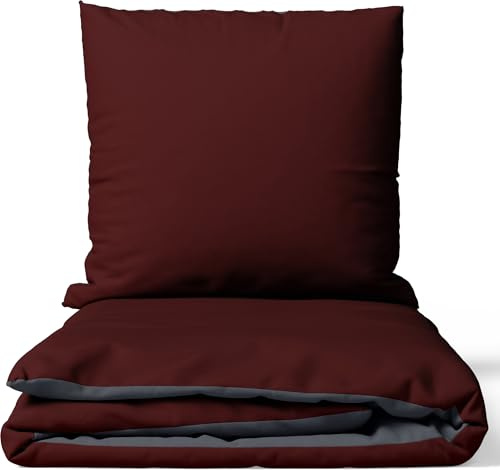 Leonado Vicenti Bettwäsche 2teilig Bettbezug - Bettwäsche-Sets 155x220 mit Kissenbezug 80x80 cm, ÖKO-TEX Baumwoll-Satin Bordeaux für Komfortbett mit Reißverschluss