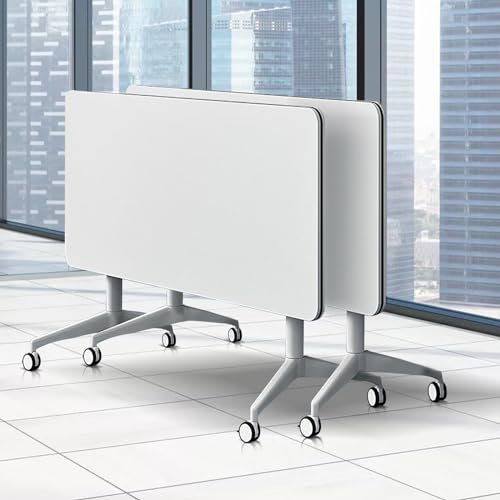 Klappbarer Konferenztisch, weißer Besprechungstisch, mobiler Schulungstisch mit klappbarer Platte und leisen Rädern, abgerundetes Eckendesign für Büro, Klassenzimmer