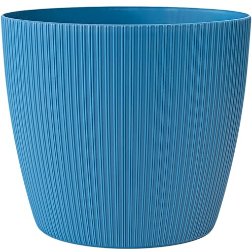 KONZEPT Blumentopf groß, blau, gerillte Struktur 30cm, Übertöpfe für Zimmerpflanzen aus Kunststoff ideal für Wohnzimmer, Küche und Balkon