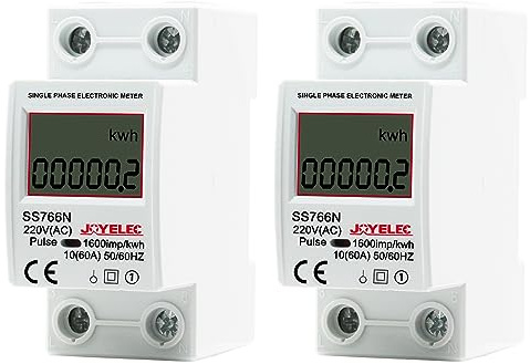 JOYELEC 2 Piezas Contador de Energía Digital Monofásico, 230V 10 (60) A 50/60Hz, Medidor de Consumo Eléctrico Riel DIN con Pantalla LCD, Contador de Energía Inteligente para Medición de Eléctrica