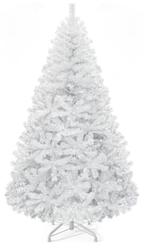 Asinse 180cm Künstlicher Weihnachtsbaum, Tannenbaum mit Metallständer, Christbaum mit 680 PVC Nadeln, Kunstbaum Weihnachten ideal für Zuhause, Büro, Geschäfte und Hotels, Weiß