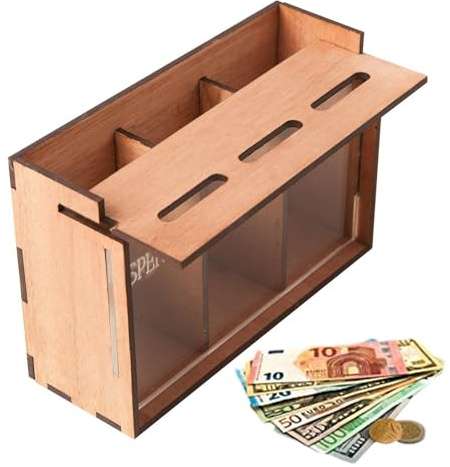Tirelire en Bois – Tirelire pour économiser de l'argent Liquide, Organisateur Portable | Tirelire Amovible en Bois avec Compartiments, boîte de Rangement pour Adultes et, idées d'organisateur