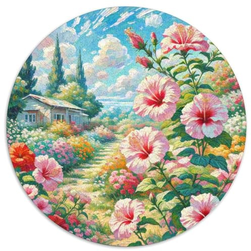 Hibiscus Rund Puzzles 1000 Teile Fur Erwachsene Und Kinder Blumen Legespiel Geschicklichkeitsspiel Geschenk Fordernd Kleinkinder 1000pcs (67.5x67.5cm)