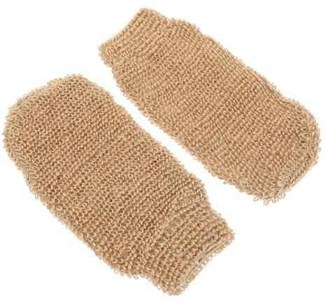 2 Stück Packung Jute Duschhandschuhe Braun zum Schrubben und Reinigen | Gewebte Ausführung, Portable Nutzung für Dusche und Spa, Unterstützt Schaum und Zarte Hautpflege