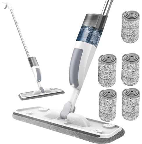 Wischer Mit Sprühfunktion, Sprühwischer Bodenwischer Mit 250ml Wassertank & 5 Waschbare Pads, 360° Rotierender Wischmopp Mit SprüHfunktion, Nasswischer Mop Set FüR Die Meisten Etagen (A)
