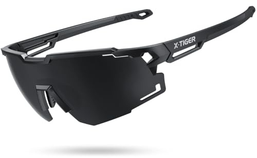 X-TIGER Occhiali da Ciclismo per Uomo e Donna, Montatura TR90 Ultraleggera, Occhiali Sportivi Polarizzati con Protezione UV400, Nasello e Ganci Auricolari Regolabili, Ideali per Corsa/Pesca