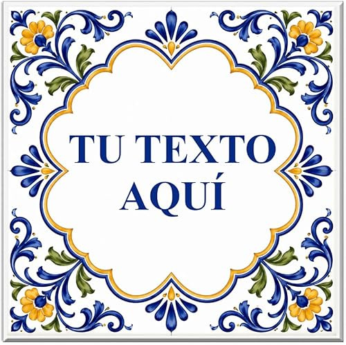 Azulejo de Cerámica Personalizado, 15 x 15 cm ó 20 x 20 cm, 8 Modelos Disponibles, Estilo Decorativo con Texto