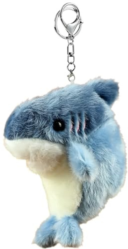 Glimbely Cute Plush Shark Charm for Backpack, Kawaii Car Keychain Holder Cute Stuffed Animal Shark Purse Charms for Handbags (Blue)