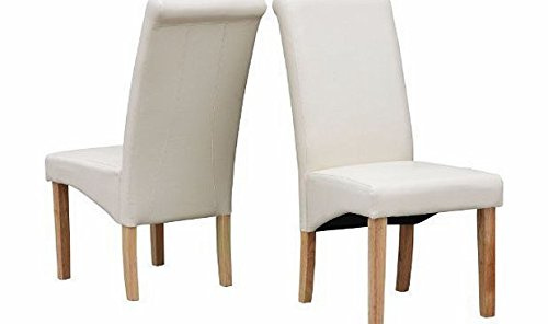 Folkbury 2er Set Esszimmerstuhl Premium PU Leder Esszimmerstuhl mit hoher Rückenlehne mit Eiche aus massivem Holz Effekt Beine (Creme/Elfenbein)