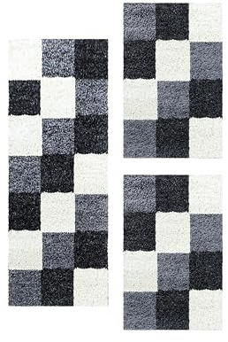 HomebyHome Bettumrandung Schlafzimmer 3 teilig Teppich Schwarz - Waschbarer Bettumrandung Teppich Läufer Set Extra Flauschig Bettvorleger Schlafzimmer Bettset:2 St. 60x110 cm | 1 St. 80x150 cm