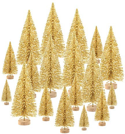KUUQA 48Pz Mini Alberi di Natale Bottiglia Pennello Alberi Modello da Tavolo Alberi per Decorazione Natalizia Decorazioni Fai-da-Te Diorama Modelli (Oro)