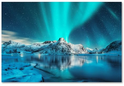 Postereck - 3172 - Tirage Aurores Boréales Norvège Hiver Paysage Mer – Art Mural, Astronomie, Nature - Affiche - 4:3 40,0 cm x 30,0 cm