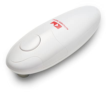 Kitchen Mama Auto Electric Can Opener: Open Your Cans with A Simple Press of Button - Automatic, Hands Free, Smooth Edge, Food-Safe, Battery Operated, YES YOU CAN (White)
