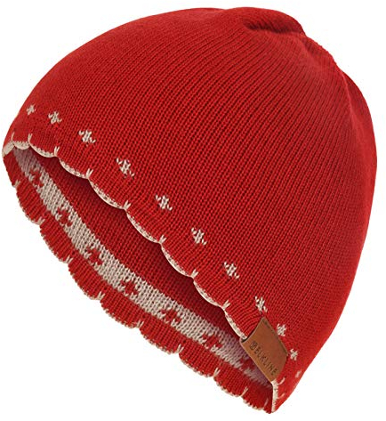 ELKLINE Kinder Strickmütze Mausezahn | Feinstrick Mütze doppellagig für Mädchen Herbst Übergang, Farbe:chilipepperred