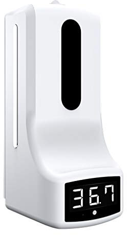 Xzbnwuviei K9 - Termometro 2 in 1 con dispenser di sapone a parete, termometro digitale K9 senza contatto con allarme per ufficio, casa, supermercato, metropolitana, comunità scolastica