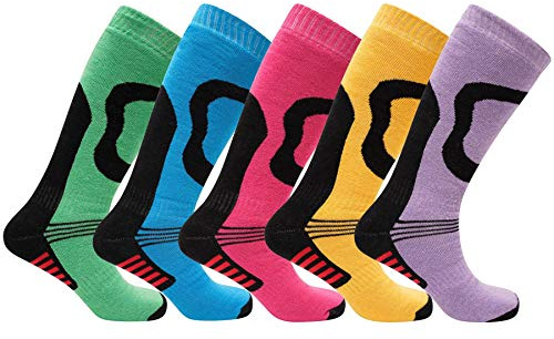 SX168-9-12 - Girls Ski Socks 5 Pack - 9-12 - (EU 27-30)