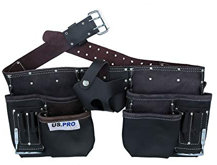 Double Leather Toll Belt Roll Pouch Holder with Adjustable Belt Buckle 11 Pockets
