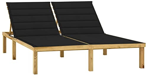 vidaXL Kiefernholz Imprägniert Sonnenliege mit Schwarzen Auflagen Doppelliege Gartenliege Relaxliege Liege Gartenmöbel Holzliege Strandliege