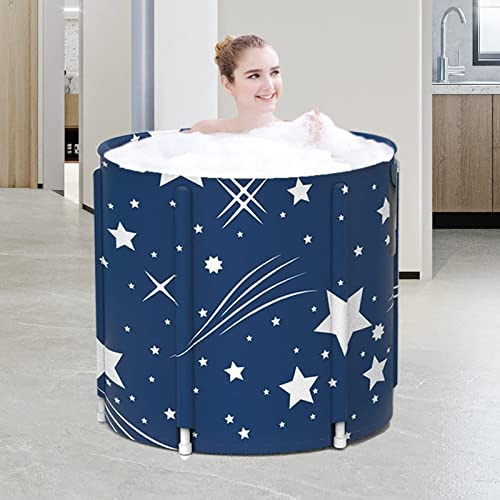 Bärbart badkar, japanskt badkar för duschkabin, hopfällbart badkar med termiskt skum, fristående och hopfällbart spa-badkar med kudde för små utrymmen (blå himmel)