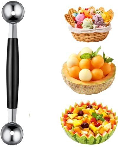 HONOOR Double-Sided Fruit Melon Baller Spoon, 2 in 1 Stainless Steel Melon Ballers Melon Scoop for Watermelon Cantaloupe Ice Cream,18cm