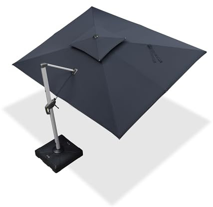 PURPLE LEAF 2.7 X 3.65 M Garden Cantilever Parasol, Large Rectangular Overhanging Patio Umbrella with Crank Handle and Tilt for Balcony and Outdoor, Gray