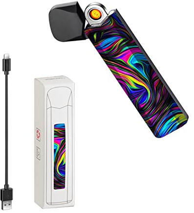 RSBYE Wolfram-Feuerzeug, Plasma-Feuerzeug, Elektrisch, Winddicht, Wiederaufladbar mit LED-Batterieanzeige (Regenbogen)