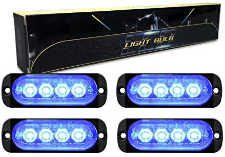 RIGIDON 4 Piezas 3.3 pulgada 4 led luz estroboscópica emergencia, 12v 24v faros antiniebla barras de luz led para trasera off road camión, coche, ATV, SUV, 4x4, barco, azul impermeable IP67