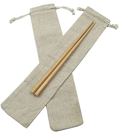 6Pcs Cotton Linen Drawstring Bag Cutlery Fork Spoon Chopsticks Straw Carrying Case Drinking Straws Pouch Reusable Portable Travel Cutlery Bag for Home School Travel Outdoor Activities