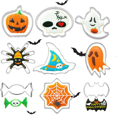 XOUDKE 9 Piezas Cortador Galletas Halloween,Moldes para Galletas Halloween,Cortadores de Galletas 3D,Moldes Galletas Infantiles,Moldes para Galletas,Juego de Cortadores de Galletas