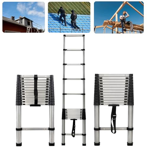 3.8M Extendable Ladders Telescopic, 12.5FT Tall Step Ladder Loft Ladder Folding Step Ladder with EN131 Certification, 150KG/330LBS Capacity, Locking Mechanism for Outdoor Indoor Use