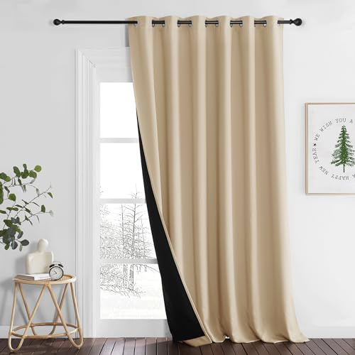 PONY DANCE Raumteiler Vorhang Thermo Wärmeisolierend 1 Stück H 245 x B 200 cm Trennwand Raumteiler Vorhang Doppellagiger Verdunkelungsvorhang Thermogardinen Hitzeschutz, Biscotti Beige | 1er Set, H245 x B200 cm, Biscotti Beige, Blickdicht, Extra Breit, Dick, Ösenschal, für Wohnzimmer Büro, als Türvorhang