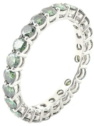 18 Karat Ring Damen, Damenring Verlobungsring mit Reihe von Grün Rund Moissanit Weiß Gold Ring Größe 47 (15.0)-67 (21.3)