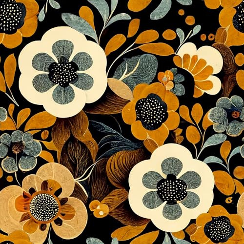 MuralPeel Boho Vintage Floral Orange Yellow Brown Flowers in Black Peel and Stick Wallpaper Self Adhesive Removable Easy Peel Off Contact Paper Stick on Wall Paper for Bedroom Cabinet Renter