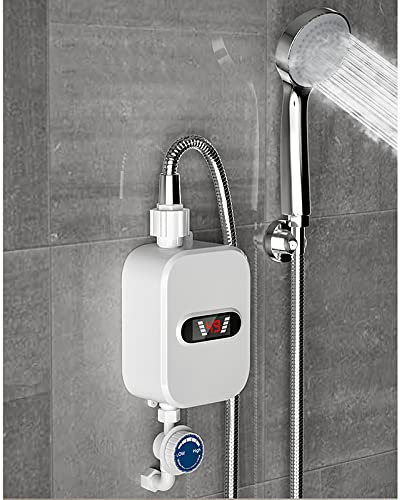 DSYOGX 220V 3500W Elektrische Warmwasserbereiter Mini Durchlauferhitzer 3.5KW Warmwasser Boiler mit Dusch Handbrause und LED-Anzeige für Küche, Bad