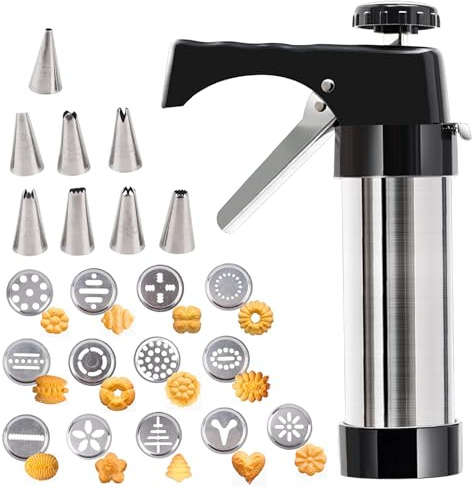 Cookie Press Cake Decorating Kit: Spritz Cookie Press/Cookie Press Gun Kit with 13 Discs and 8 Cookie Icing Piping Tips, Stainless Steel Cookie Press for Baking Biscuit Cake Churro Cookie Home DIY