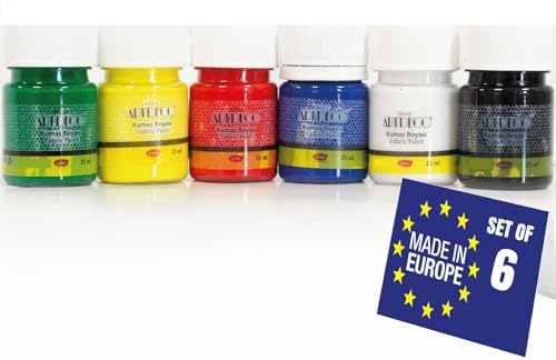 Smartfarben Premium Stoffmalfarbe, Textilfarbe Waschmaschinenfest 6x25ml, UNGIFTIG Textilfarbe Neon Waschmaschinenfest, Ideal für T-Shirts, Textilfarben, Stofffarben