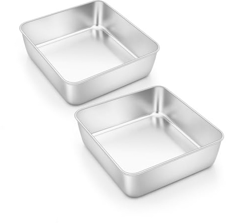 Onader 6 Inch Square Cake Tin, Stainless Steel Small Cake Baking Pan Set of 2, Perfect for Birthday Christmas Wedding, Healthy & Sturdy, Air Fryer & Dishwasher Safe