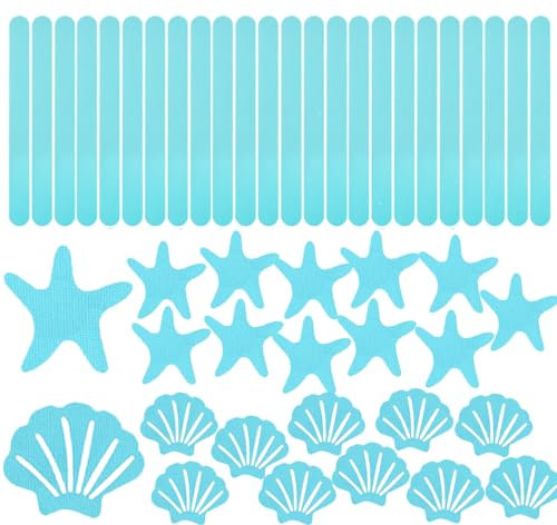 ManyDFYu 48PCS Badewanne rutschfeste Aufkleber Set, Muschelsterne Dusche Aufkleber Anti Rutsch Streifen mit Kratzer, für Badezimmer Badewanne Badewanne Pool Leitern (Blau)