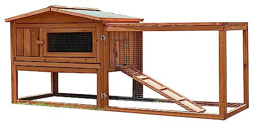 2 Ebenen Kaninchenstall im Freien, hölzerner Kaninchenstall Meerschweinchenstall Hühnerstall mit Auslauf im Freien Wasserdichter Hinterhofstall für Haustiere mit ausziehbarem Tablett, Rampe