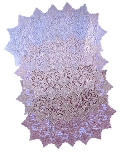 Rockreyoa 1 Stück Spitze Tischset Häkeldeckchen Geklöppelt Spitzendeckchen Untersetzer Vintage-Tassenmatte Häkelspitze Tischmatte für Heimdekoration Tischdekoration Esstisch Rosa Oval