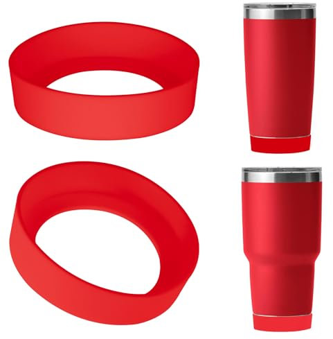 Linkidea Water Bottle Boot Compatible with YETI Rambler Tumbler 20oz/30oz, Travel Mug 20oz/30oz, Straw Cup 26oz, Silicone Bottle Bottom Bumper Protector (Red / 2 Pack)