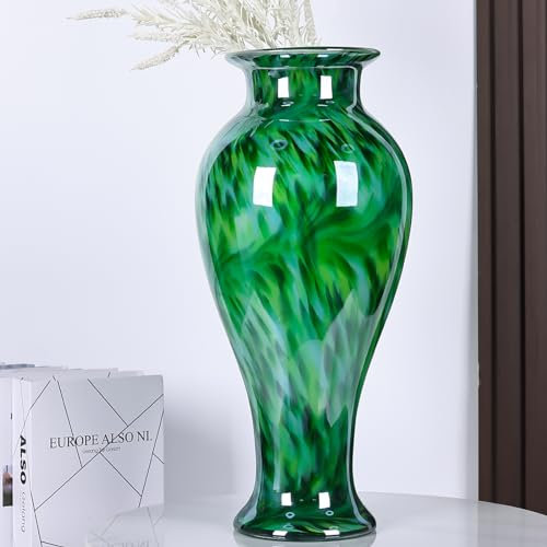 Murano Moderne Vase aus mundgeblasenem Glas, dunkelgrün, 50,8 cm hoch – große Bodenvase für Zuhause, Wohnzimmer oder Hochzeitsdekoration