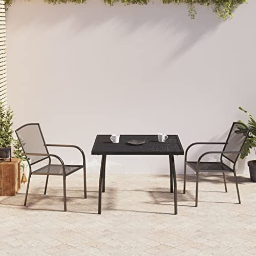 Homgoday Set da pranzo da giardino 3 pezzi, in acciaio grigio antracite, sedia tavolo cucina esterno terrazza patio balcone mobili tipo 9 set da giardino
