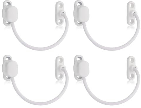 XFORT 4 Pack Viper Thumbturn Locking Cable Window Restrictor in White, Keyless Durable Window Safety Lock for Child Safety and Window Security