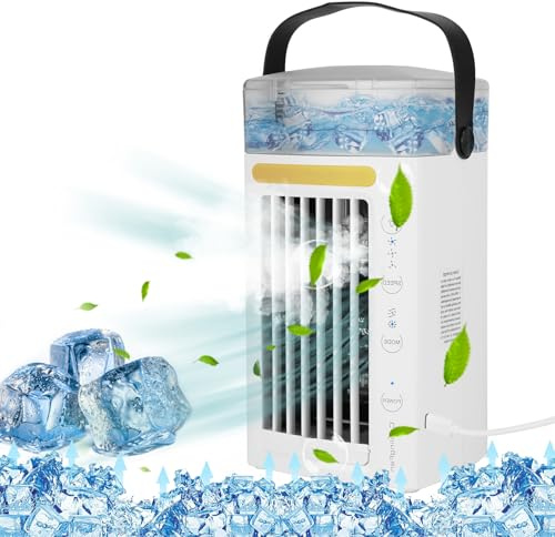 KOCASO Portable Air Conditioners，Evaporative Cooler with Water Mist, 3 Speeds & Nightlight - USB Powered Mini Air Conditioner for Bedroom, Office & Home，Small Portable Air Conditioner for Cooling