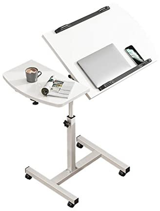 Verstellbarer Betttisch mit Rollen und Mausbrett, drehbarer Tisch für Stuhl, unter dem Sofatisch auf Rädern