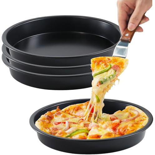 ATRDTO 4 Pack Non-Stick Dish Pizza Pan-Baking Pan Pizza Baking Tray- Heavy-Duty Pizza Dish Non-Stick Baking Sheet for Oven, Dishwasher Safe (7inch)