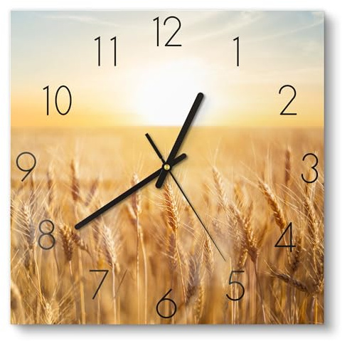DEQORI Glasuhr | 30x30 cm | Motiv Goldene Ernte | ausgefallene leise Design Uhr aus Glas | Wanduhr für Wohnzimmer & Küche | moderne Hingucker Uhr für die Wand