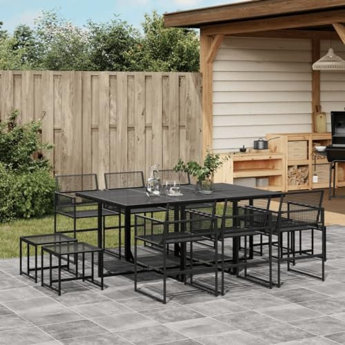 Somanki 11-TLG. Garten-Essgruppe Schwarz Poly Rattan, Esstisch Mit Stühlen Set, Gartenmöbel Sitzgruppe, Balkon Möbel, Gartenlounge Set, Terrassenmöbel, Balkonmöbel Set - 3295044