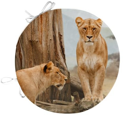 Fabulous Stuhlkissen, rund, Löwen in der Nähe eines afrikanischen Savannenbaums, 40 cm – Stuhlkissen